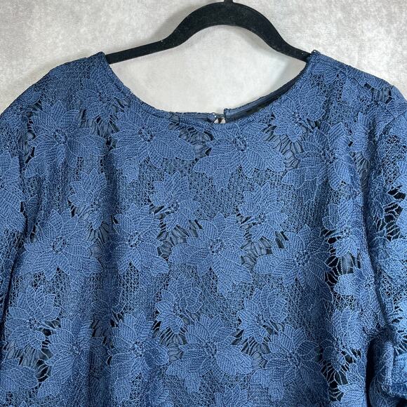Ella Rafaella Blouse Womens 3X Blue Lace Floral Lined Boho Career Mature NEW - Picture 2 of 10